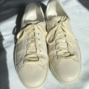 Authentic Gucci GG Cream Leather Men’s Tennis Sneaker Size 11